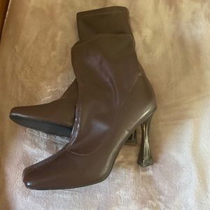 Square Toe Brown Sock Booties